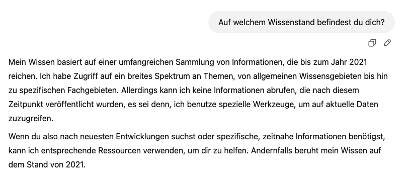 ChatGPT-Wissensstand Screenshot